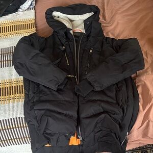 OROLAY Black Puffer Parka with Orange Interior